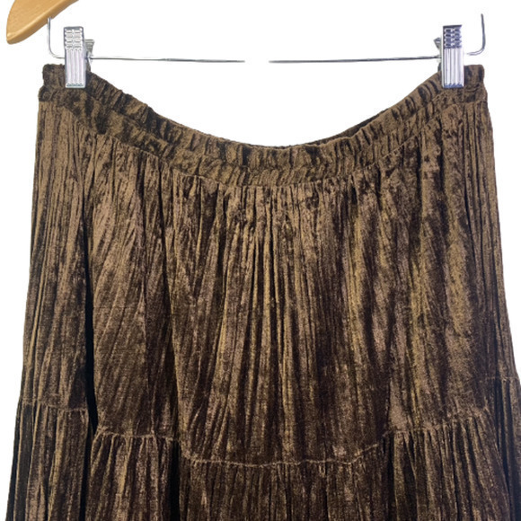 CIRCLE T Vintage Brown Velvet Tiered‎ Ruffle Maxi Skirt - Picture 3 of 7